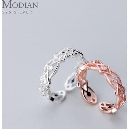 Modian Sparkling Zircon Geometric Square Open Adjustable Sterling Silver 925 Ring for Women Luxury Wedding Gift Fine Jewelry