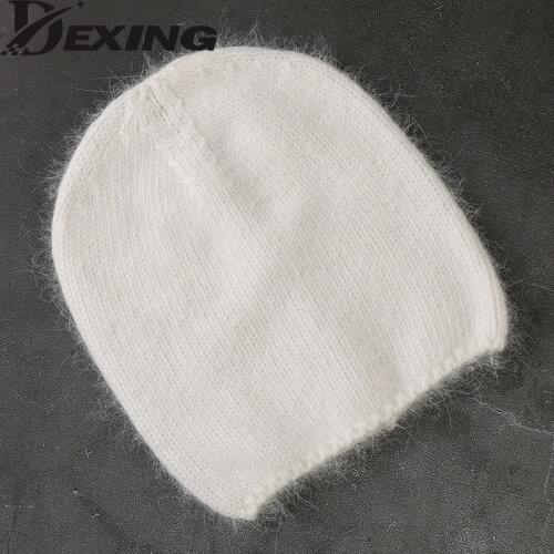 2021 Fashion Angora Rabbit Fur Wool Winter Hat for Women Knit Beanies Hat Warm Outdoor Travel Ski Cold Knitted Hat Wholesale