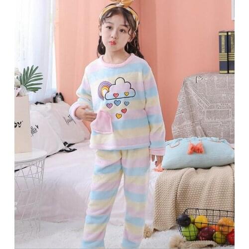 New Coral Fleece Kids Pijamas Homewear Boys Girls Winter Children Fleece Pajamas Warm Flannel Sleepwear Loungewear Teens Clothes