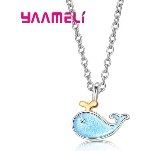 Lovely Cute Gifts for Girls Daughter Blue Whale Charms Pendant Necklace 925 Sterling Silver Enamel Handmade Fashion Accessories