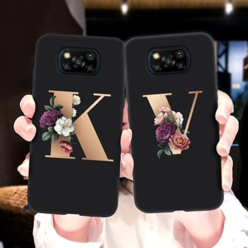 Case Poco X3 Pro NFC Case For Xiaomi Poco F2 Pro F3 M3 X2 Pocophone F1 Cover Mi 10 Lite Ultra Redmi K40 Pro Letter A-Z Bumper