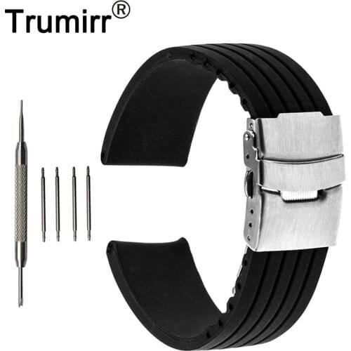 18mm Black Silicone Rubber Band for Withings Activite / Steel / Pop Watchband Stainless Steel Buckle Lock Strap Resin Bracelet
