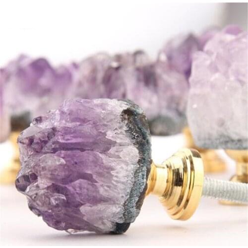 Luxury Natural Rough Amethyst Stone Handle Single Hole Drawer Cabinet Door Box Closet Small Knob Furniture