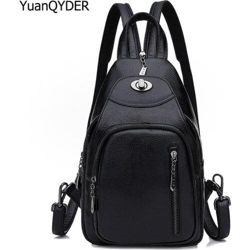 Brand Womens Leather Chest Bags for Women Large Capacity School Backpack for Girls Lock Anti-theft Backpack Leisure Daypacks