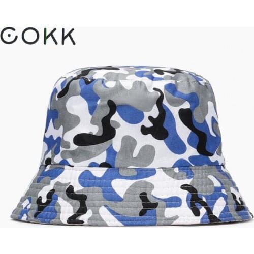 COKK Wholesale Cap Camouflage Bucket Hat Men Women Flat Top Mens Panama Cap Summer Fishing Hat Sunhat Casual Chapeu Feminino