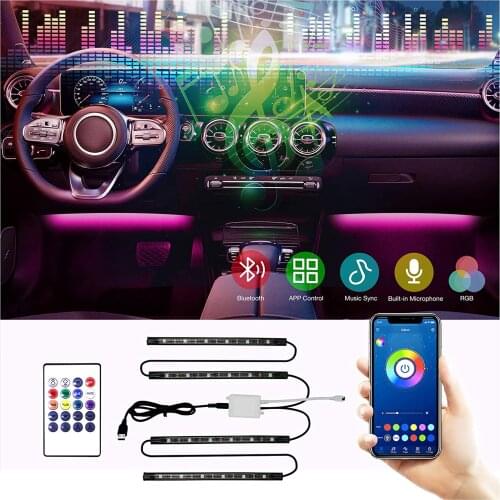 Led Car Strip Lights, Two Line with 4 Led Strips in Waterproof, Multi with App Control, Sync to Music DC 5V and USB Port