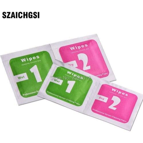 SZAICHGSI Dry Wipes+Wet Wipes+Dust Absorber Sticker Cleaning Cloth For Tempered Glass Screen Protector LCD wholesale 5000set