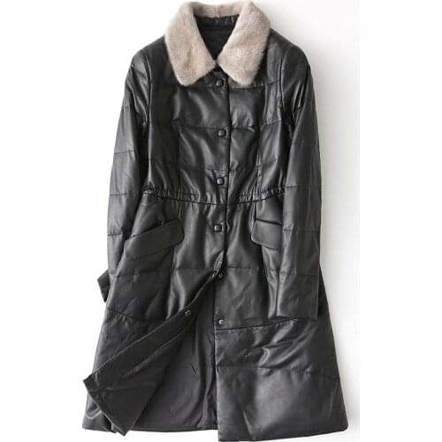 High-Quality Womens Leather Coat 2021 Autumn And Winter Sheepskin Mink Collar Long Down jacket Large Size 4XL