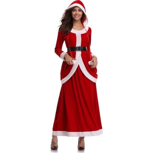 Adult Womens Christmas Costume Santa Long sleeve hooded dress