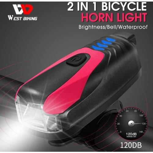 WEST BIKING Bike Light Waterproof Horn Lamp 120db Bell 2 In 1 LED MTB Bicycle Front Light USB Rechargeable Cycling Accessories