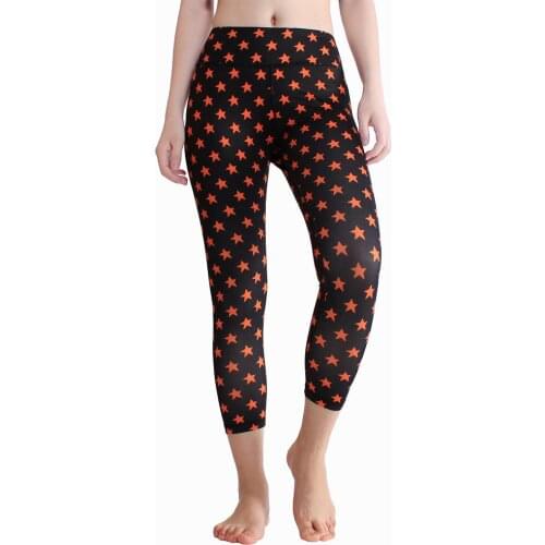 Women Sports Running Gym Star Fitness Girls Printed Casual Tight Stretch Cropped Yoga Pants