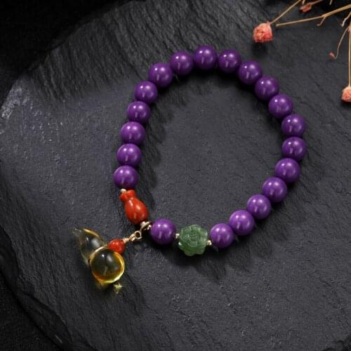 Purple Mica Amber Beaded Bracelet for Women Gourd Charm Bracelet Fashion Fine Jewelry Bangles Accessories Gift