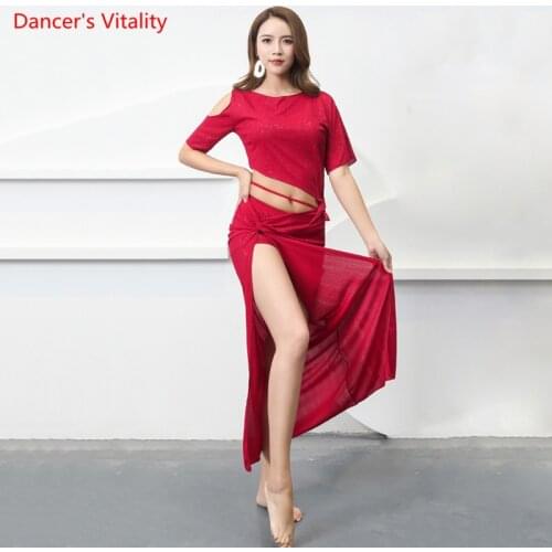 Belly Dance Woman Short Sleeve Top Practice Clothes Suit New Female Sexy Long Skirt Stage Performance Clothing