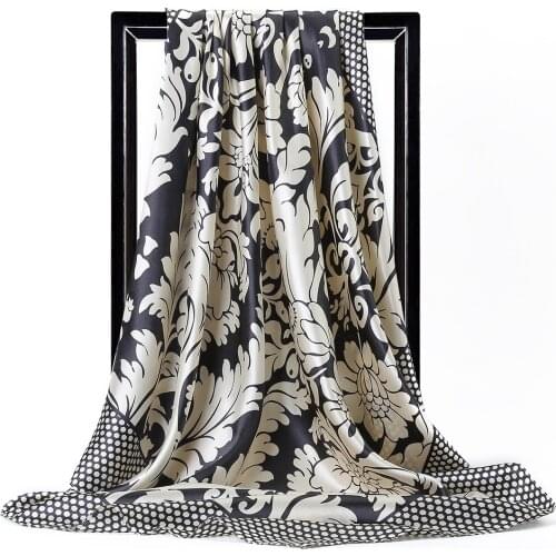 Scarf Female Warm Silk Scarf for Women Fashion Beach Cover-up Mask for Face Square Neckerchief 90*90cm Luxury Bandana Top