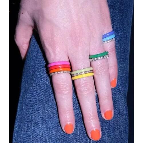 2021 High quality Colorful Neon Enamel Fluorescent Stacking Finger Band Ring For Women lady charm Eternity Fashion Jewelry gift