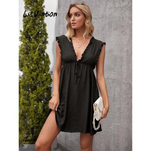 Women Summer Dress Casual Boho Beach Mini Dress Party Sexy V-Neck Backless High Waist Female Dresses