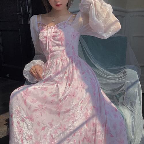 Bella New Floral Party Midi Dresses Women 2021 Pink Print Casual Elegant Vintage Summer Ruffle Sweet French Bohemian Beach Dress