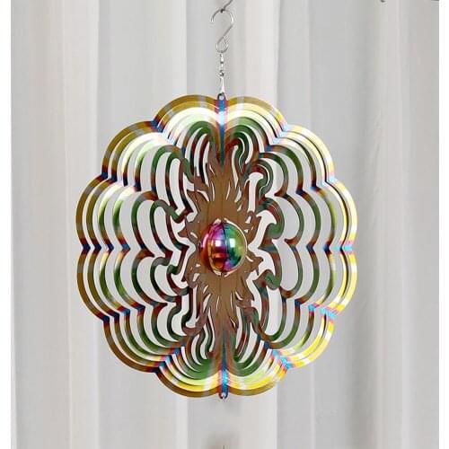 3D Flowing-Light Effect Decor House Hanging Pendant Decoration Gifts 12inch Silver Round Rotating Wind Chimes Spinner