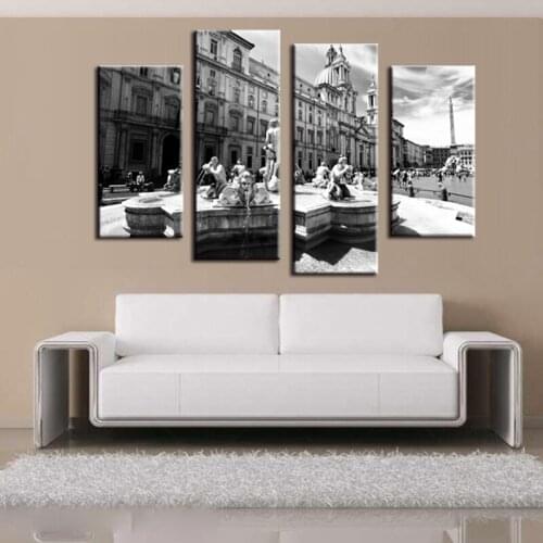 4 panel posters printed canvas retro European street view canvas print art home decoration wall art picture for the living room