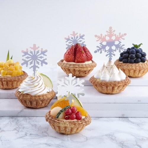 4pcs/lot Snowflakes Cake Toppers Acrylic Cupcake Flags Cake Decorating Topper Christmas Birthday Decoration Cake Party Supplies