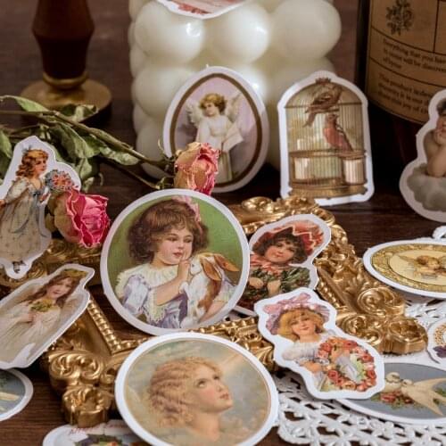 46pcs Stickers Mini Kawaii Retro European Angel Dream DIY Handbook Diary Photo Album Planner Student Stationery Scrapbook