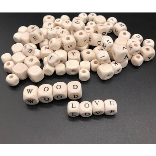 50pcs Straight Hole Square Wood Beads Natural Eco-Friendly Letter /Alphabet Spacer Beads DIY Making Crafts Jewelry Accessories