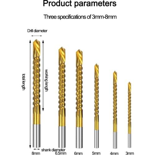 6PC Serrated Drill Bit Twist Drill Household Metal Punch Woodworking Reaming Slot Multifunctional Hand Drill 3mm-8mm