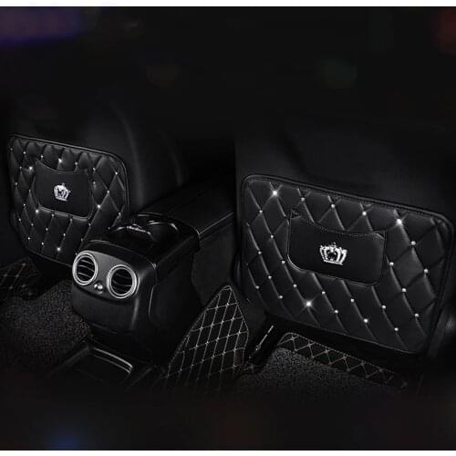 Diamond Leather Car Backseat Protection Organizer Black Seat Back Pocket Bag Pads For Auto Interior Seats Protector Accessories