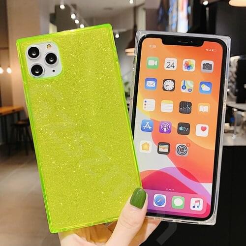 Glitter Paper Square Phone Cases for Iphone 12 11 Pro Max Xs Max 7 8 Plus Xr X Fitted Case Soft Gradient Color Case Back Cover