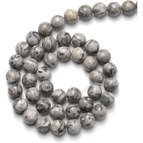Wholesale 4 6 8 10 12mm Natural Stone Map Jaspers Loose Reound Beads for Jewelry Making Accessories Necklace Bracelet DIY