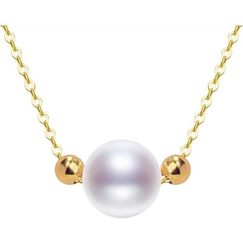NYMPH Real 18K Gold Fine Jewelry Pendant Necklace Natural Freshwater Pearl And Gold Ball Pendant Pure AU750 Chain for Women D579