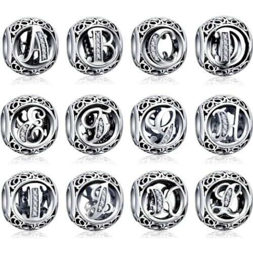 Qikaola A to Z Alphabet 925 Sterling Silver Bead Letter Charm Fit Original Pandora Bracelets Pendant DIY Jewelry Making C738