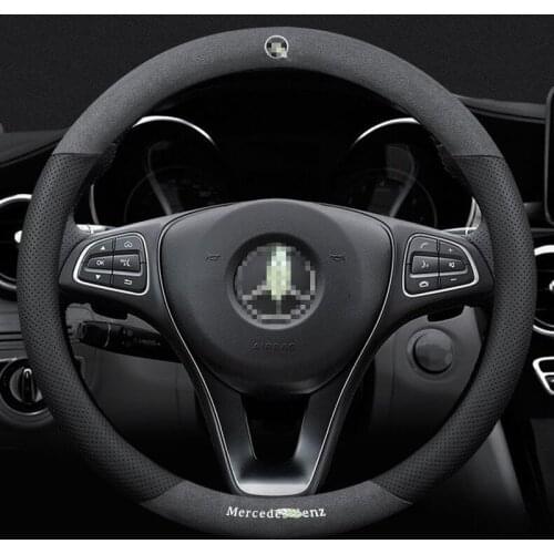 For Mercedes Benz AMG 3D Laser Printing Logo Cow Leather Car Steering Wheel Cover Fit W204 W213 W212 W211 W205 W215 W222 W221