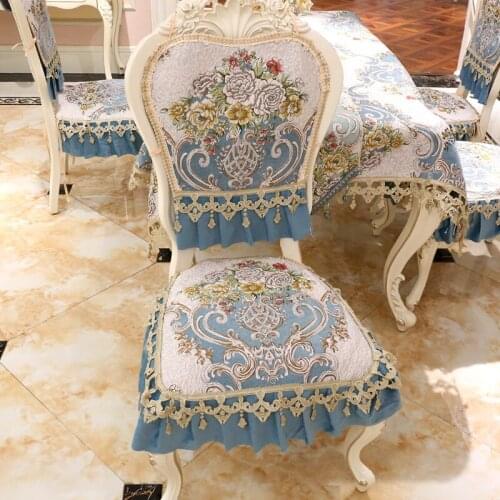 European Jacquard Chair Cover Backrest Seat Cushion Set Hotel Wedding Dining Chair Non-slip Decor Covers Embroidery Retro