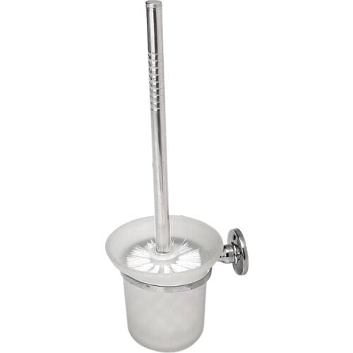 Hot Chrome Round Wall Mounted Toilet Brush and Frosted Glass Toilet Brush Holder