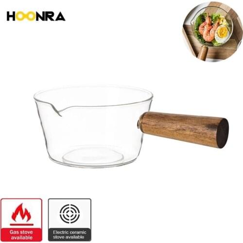 HOONRA 600ML Transparent Soup Pot Non-stick Glass Saucepan Breakfast pot With Wooden Handle Cookware Tool