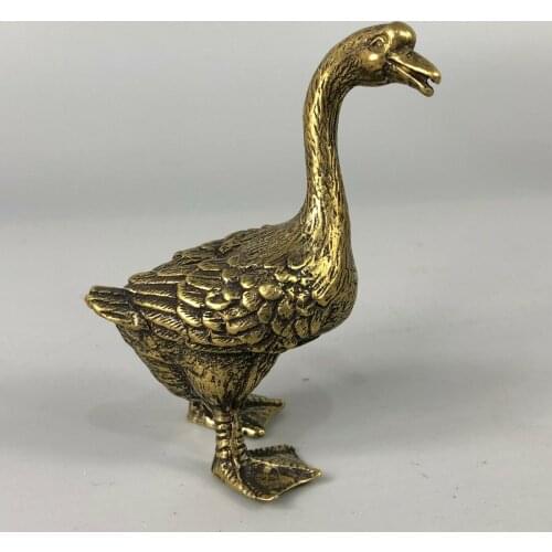 Exquisite Chinese Collectible Old Brass Handwork Lifelike Long Neck Goose Animal Statue
