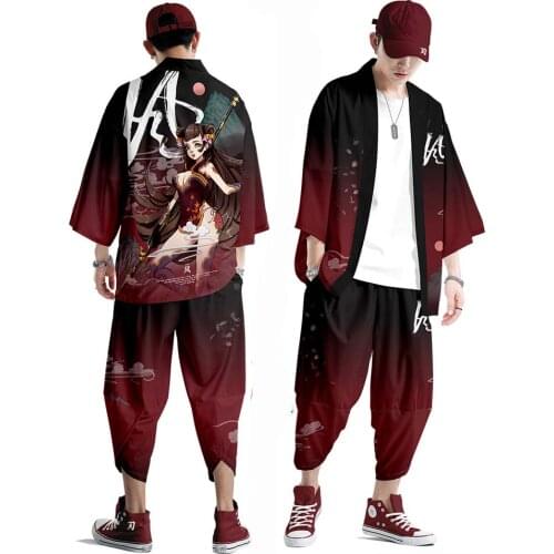 Plus Size 6XL National Tide Printing Yukata Haori Cardigan Men Kimono Jacket Loose Japanese Samurai Clothes Casual Taoist Robe