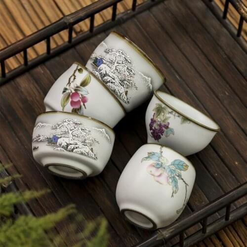 Ceramic Tea Cup White Porcelain Retro Kung Fu Tea Set Wine Coffee Mug Office Small Tea Bowl Simple Teacups Drinkware 100ML