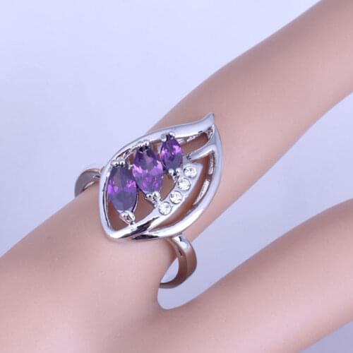 Love Monologue Very Nice Puple Crystal White Cubic Zirconia Leaf Silver Color Rings for Womens J0423 Fast Shipping