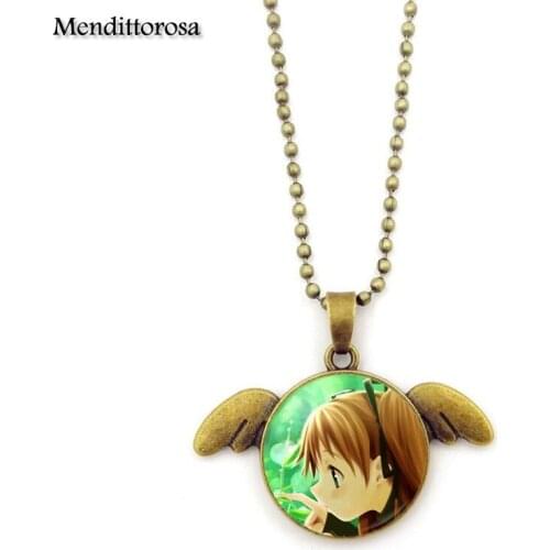 Mendittorosa Beautiful Cute Girls Necklace Glass Cabochon Beads Chain Bronze Angel Wings Necklace Jewelry For Women