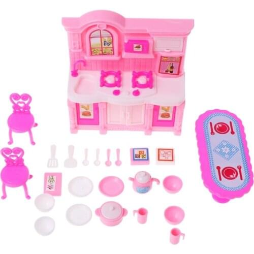 Kitchen Furniture Accessories For Barbie Dolls Dinnerware Cabinet Kids Toy Girl Gift