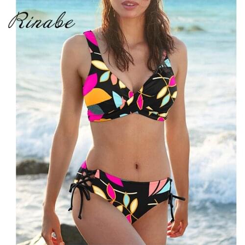 Rinabe Print Bikini String Swimwear Female Swimsuit Push Up Bikini Set Bathing Suit Women Biquini Deep V Neck Bikinis Beachwear