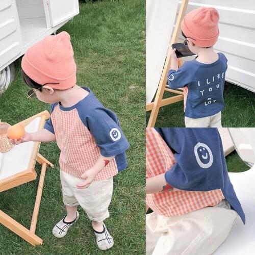 Summer Toddler Boys T-shirts Casual Check Short Sleeve T-shirt For Boy Kids Clothing Alphabet Top Children Tshirts 2 3 4 5 6 Y