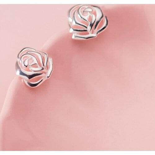 Modian Real 925 Sterling Silver Simple Rose Flower Stud Earring for Women Anti-Allergy Plant Ear Pin Fine Jewelry Student Gift