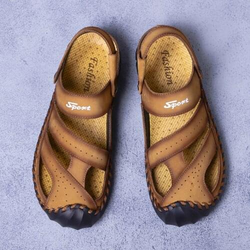 2019 new summer men Buckle thick-soled sandals open-toed anti-skid one word drag men suede slippers male trend Comfortable