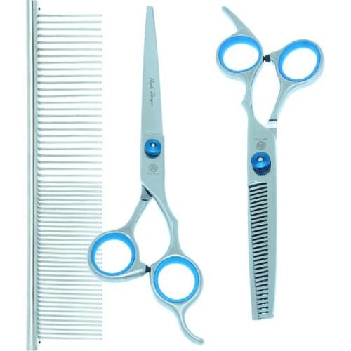 Purple Dragon 7 inch Dog Grooming Scissors Set Comb Steel Animals Straight Curved Cutting Shears Pet Thinning Tijeras B0005B