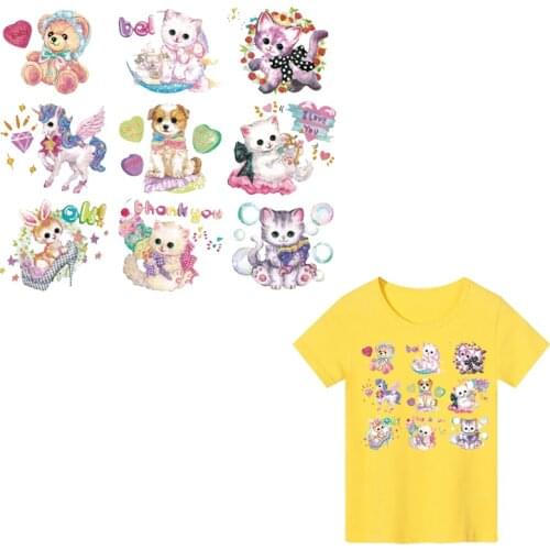 Dog Set of Patch Iron-on Clothes Cute Animal Unicorn Thermo Transfer for Clothes Sticker Children DIY T-shirt Washable Badges E