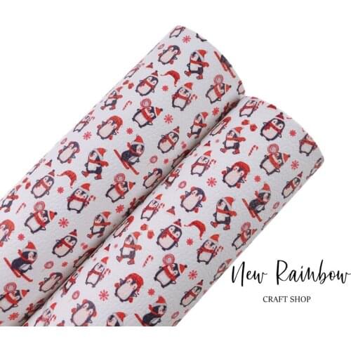 New Rainbow 30x22cm/A4 Cute Penguins Cartoon Christmas Faux Leatherette Sheet For Cricut, Bows, Accessories, Babyshoes,DIY