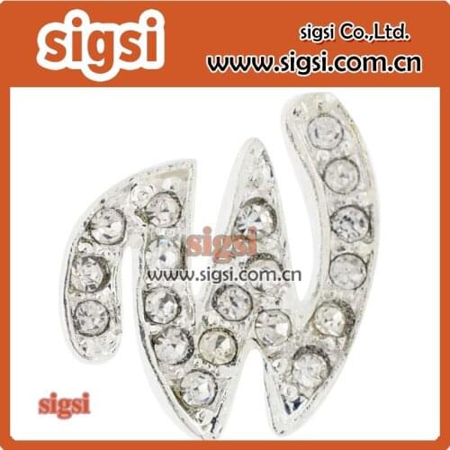 Wholesale zinc alloy crystal letter W brooch jewelry for accessories